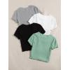 imageMakeMeChic Womens 4 Pack Short Sleeve Lettuce Trim Ribbed Knit Tees Crop TopsMulticolor