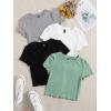 imageMakeMeChic Womens 4 Pack Short Sleeve Lettuce Trim Ribbed Knit Tees Crop TopsMulticolor