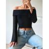 imageMakeMeChic Womens Cheetah Print Top Off The Shoulder Bell Sleeve Tops Mesh Lettuce Trim Y2K Cropped Tee ShirtBlack