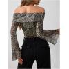 imageMakeMeChic Womens Cheetah Print Top Off The Shoulder Bell Sleeve Tops Mesh Lettuce Trim Y2K Cropped Tee ShirtGreen B