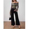 imageMakeMeChic Womens Cheetah Print Top Off The Shoulder Bell Sleeve Tops Mesh Lettuce Trim Y2K Cropped Tee ShirtGreen B