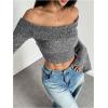 imageMakeMeChic Womens Cheetah Print Top Off The Shoulder Bell Sleeve Tops Mesh Lettuce Trim Y2K Cropped Tee ShirtGrey B