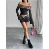 imageMakeMeChic Womens Cheetah Print Top Off The Shoulder Bell Sleeve Tops Mesh Lettuce Trim Y2K Cropped Tee ShirtMulticolor C
