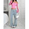 imageMakeMeChic Womens Cheetah Print Top Off The Shoulder Bell Sleeve Tops Mesh Lettuce Trim Y2K Cropped Tee ShirtPink
