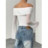 imageMakeMeChic Womens Cheetah Print Top Off The Shoulder Bell Sleeve Tops Mesh Lettuce Trim Y2K Cropped Tee ShirtWhite