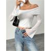 imageMakeMeChic Womens Cheetah Print Top Off The Shoulder Bell Sleeve Tops Mesh Lettuce Trim Y2K Cropped Tee ShirtWhite
