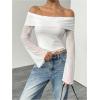 imageMakeMeChic Womens Cheetah Print Top Off The Shoulder Bell Sleeve Tops Mesh Lettuce Trim Y2K Cropped Tee ShirtWhite