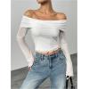 imageMakeMeChic Womens Cheetah Print Top Off The Shoulder Bell Sleeve Tops Mesh Lettuce Trim Y2K Cropped Tee ShirtWhite