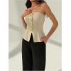 imageMakeMeChic Womens Metallic 3D Flower Strapless Tube Top Sleeveless Split Bandeau TopsApricot