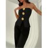 imageMakeMeChic Womens Metallic 3D Flower Strapless Tube Top Sleeveless Split Bandeau TopsBlack
