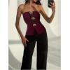 imageMakeMeChic Womens Metallic 3D Flower Strapless Tube Top Sleeveless Split Bandeau TopsBurgundy