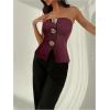 imageMakeMeChic Womens Metallic 3D Flower Strapless Tube Top Sleeveless Split Bandeau TopsBurgundy