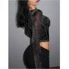 imageMakeMeChic Womens Y2K Crop Tops Metallic Boat Neck Mesh Long Sleeve Tops Club Tee ShirtsBlack