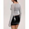 imageMakeMeChic Womens Y2K Crop Tops Metallic Boat Neck Mesh Long Sleeve Tops Club Tee ShirtsSilver