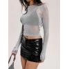 imageMakeMeChic Womens Y2K Crop Tops Metallic Boat Neck Mesh Long Sleeve Tops Club Tee ShirtsSilver