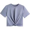 imageMakeMeChic Womens Summer Crop Top Solid Short Sleeve Twist Front Tee TShirtGrey Blue