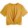 imageMakeMeChic Womens Summer Crop Top Solid Short Sleeve Twist Front Tee TShirtYellow