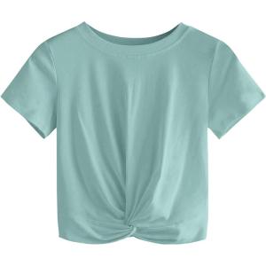 imageMakeMeChic Womens Summer Crop Top Solid Short Sleeve Twist Front Tee TShirtAqua Green