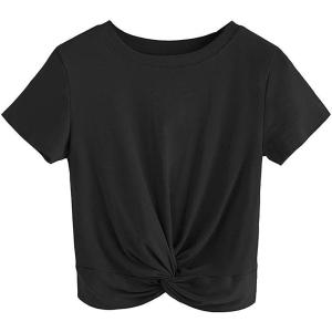 imageMakeMeChic Womens Summer Crop Top Solid Short Sleeve Twist Front Tee TShirtBlack