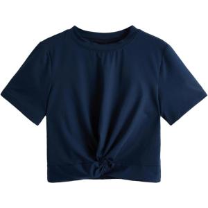 imageMakeMeChic Womens Summer Crop Top Solid Short Sleeve Twist Front Tee TShirtBlue C