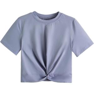 imageMakeMeChic Womens Summer Crop Top Solid Short Sleeve Twist Front Tee TShirtGrey Blue