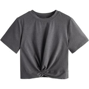 imageMakeMeChic Womens Summer Crop Top Solid Short Sleeve Twist Front Tee TShirtGrey C