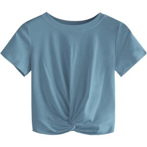 imageMakeMeChic Womens Summer Crop Top Solid Short Sleeve Twist Front Tee TShirtTurquoise