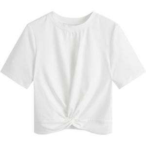 imageMakeMeChic Womens Summer Crop Top Solid Short Sleeve Twist Front Tee TShirtWhite