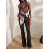 imageMakeMeChic Womens Cheetah Print Halter Top Y2K Tie Front Backless Club Going Out Tank TopsLeopard Multi