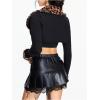 imageMakeMeChic Womens Cheetah Print Tops Y2K Cardigan Fuzzy Shrugs Open Front Long Sleeve Crop TopsBlack