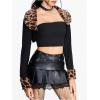 imageMakeMeChic Womens Cheetah Print Tops Y2K Cardigan Fuzzy Shrugs Open Front Long Sleeve Crop TopsBlack