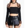 imageMakeMeChic Womens Cheetah Print Tops Y2K Cardigan Fuzzy Shrugs Open Front Long Sleeve Crop TopsBlack