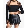 imageMakeMeChic Womens Cheetah Print Tops Y2K Cardigan Fuzzy Shrugs Open Front Long Sleeve Crop TopsBlack