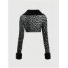 imageMakeMeChic Womens Cheetah Print Tops Y2K Cardigan Fuzzy Shrugs Open Front Long Sleeve Crop TopsGrey B