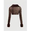 imageMakeMeChic Womens Cheetah Print Tops Y2K Cardigan Fuzzy Shrugs Open Front Long Sleeve Crop TopsMulticolor