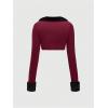 imageMakeMeChic Womens Cheetah Print Tops Y2K Cardigan Fuzzy Shrugs Open Front Long Sleeve Crop TopsRed