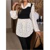 imageMakeMeChic Womens Color Block Rib Knitted Collar Long Sleeve 2 in 1 Shirt Blouse Peplum TopsBlack B