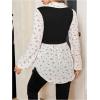 imageMakeMeChic Womens Color Block Rib Knitted Collar Long Sleeve 2 in 1 Shirt Blouse Peplum TopsBlack B