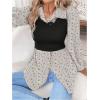 imageMakeMeChic Womens Color Block Rib Knitted Collar Long Sleeve 2 in 1 Shirt Blouse Peplum TopsBlack B