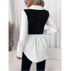 imageMakeMeChic Womens Color Block Rib Knitted Collar Long Sleeve 2 in 1 Shirt Blouse Peplum TopsBlack Dots