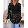 imageMakeMeChic Womens Color Block Rib Knitted Collar Long Sleeve 2 in 1 Shirt Blouse Peplum TopsBlack a