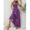 imageMakeMeChic Womens Floral Print Shirred Cami Dress Spaghetti Strap Sleeveless High Waist Flare Long DressBlue