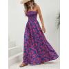 imageMakeMeChic Womens Floral Print Shirred Cami Dress Spaghetti Strap Sleeveless High Waist Flare Long DressBlue