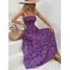 imageMakeMeChic Womens Floral Print Shirred Cami Dress Spaghetti Strap Sleeveless High Waist Flare Long DressBlue