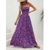 imageMakeMeChic Womens Floral Print Shirred Cami Dress Spaghetti Strap Sleeveless High Waist Flare Long DressBlue