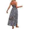 imageMakeMeChic Womens Floral Print Shirred Cami Dress Spaghetti Strap Sleeveless High Waist Flare Long DressBlue B