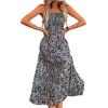 imageMakeMeChic Womens Floral Print Shirred Cami Dress Spaghetti Strap Sleeveless High Waist Flare Long DressBlue B