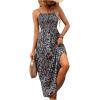 imageMakeMeChic Womens Floral Print Shirred Cami Dress Spaghetti Strap Sleeveless High Waist Flare Long DressBlue B