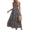 imageMakeMeChic Womens Floral Print Shirred Cami Dress Spaghetti Strap Sleeveless High Waist Flare Long DressBlue B