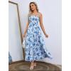 imageMakeMeChic Womens Floral Print Shirred Cami Dress Spaghetti Strap Sleeveless High Waist Flare Long DressBlue a